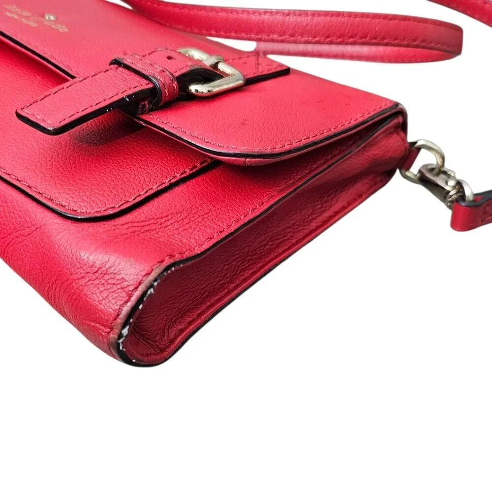 Kate Spade Allen Street Neil Saddle Leather Buckle Flap Red Crossbody Bag COA